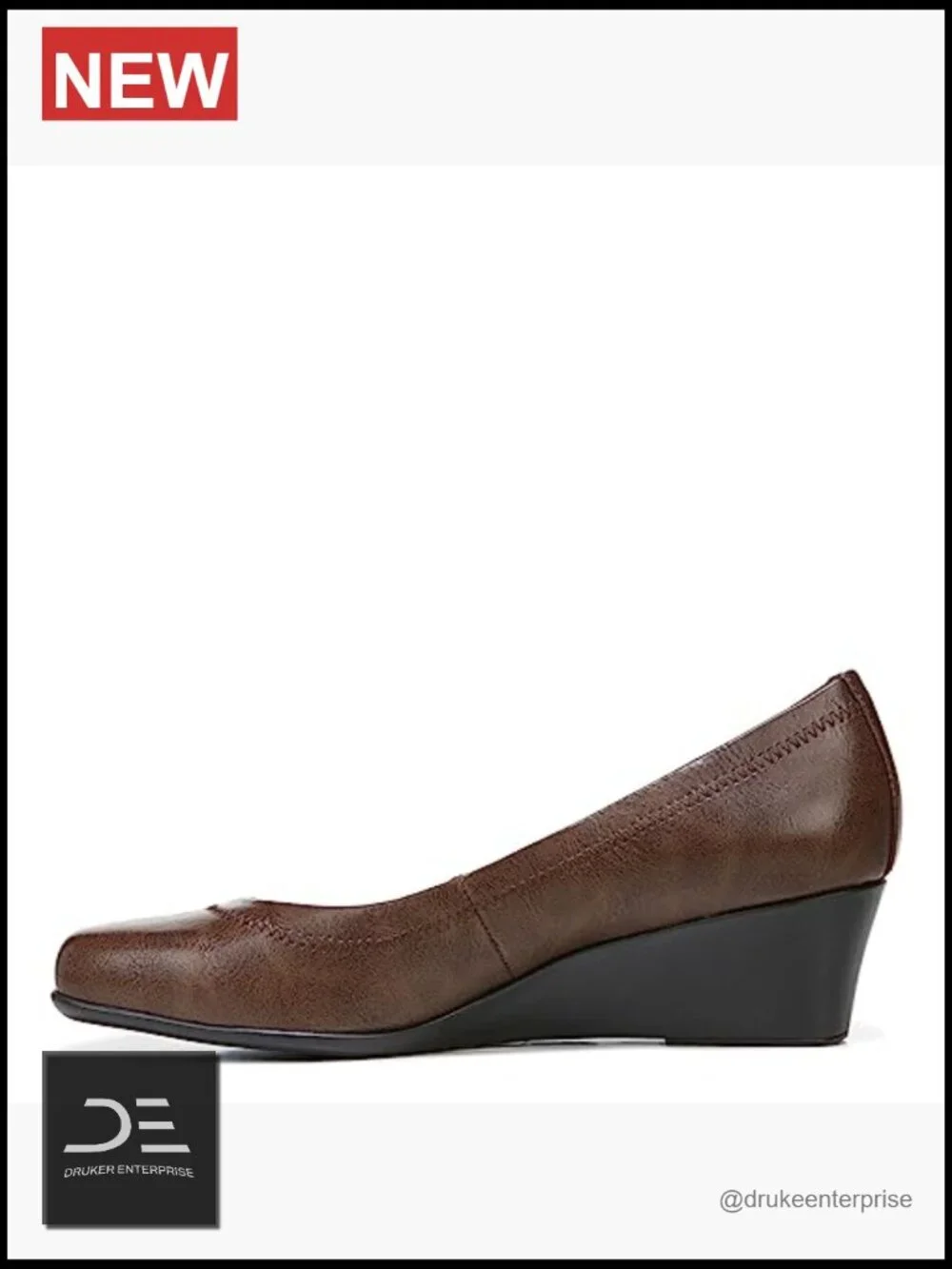 Faux Leather Wedge Pump with Cushioned Insole Slip On